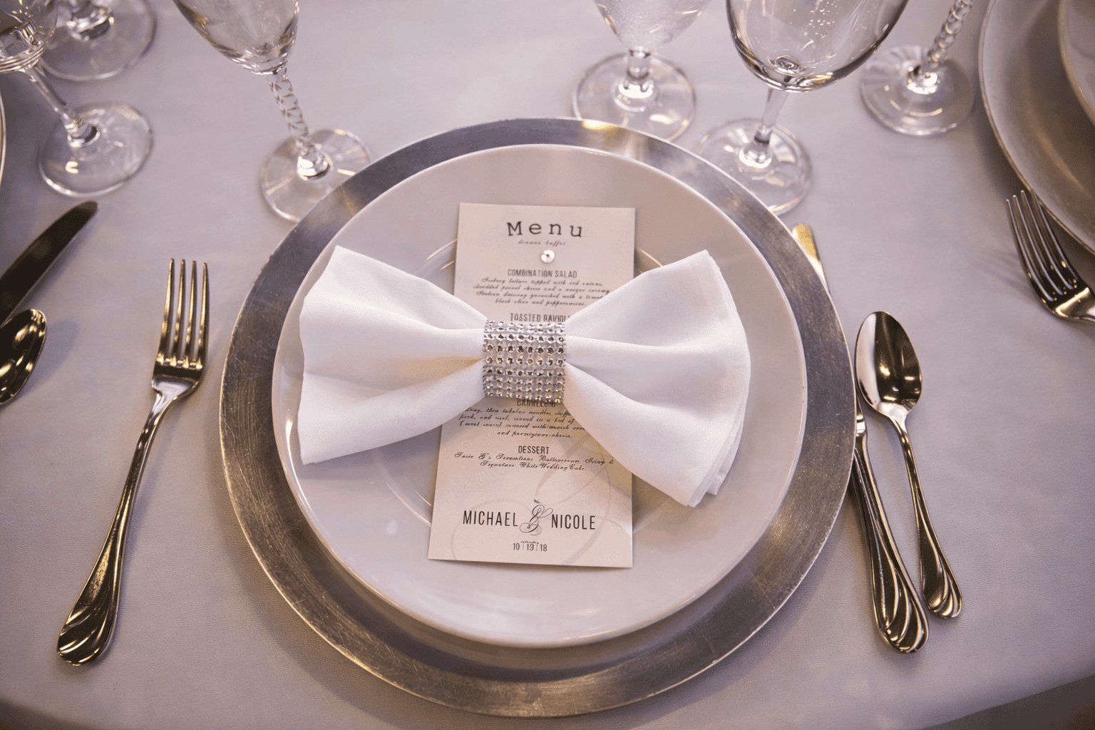Place setting at Pizazz Ballroom wedding