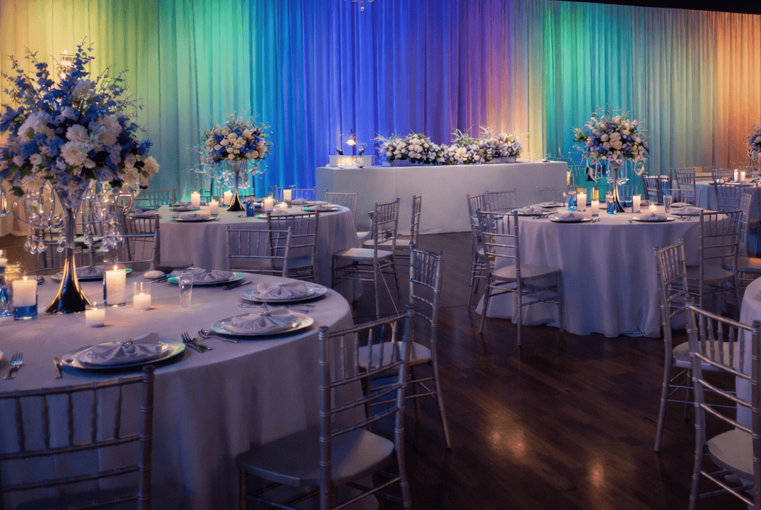 Custom LED lighting at Pizazz Ballroom wedding reception